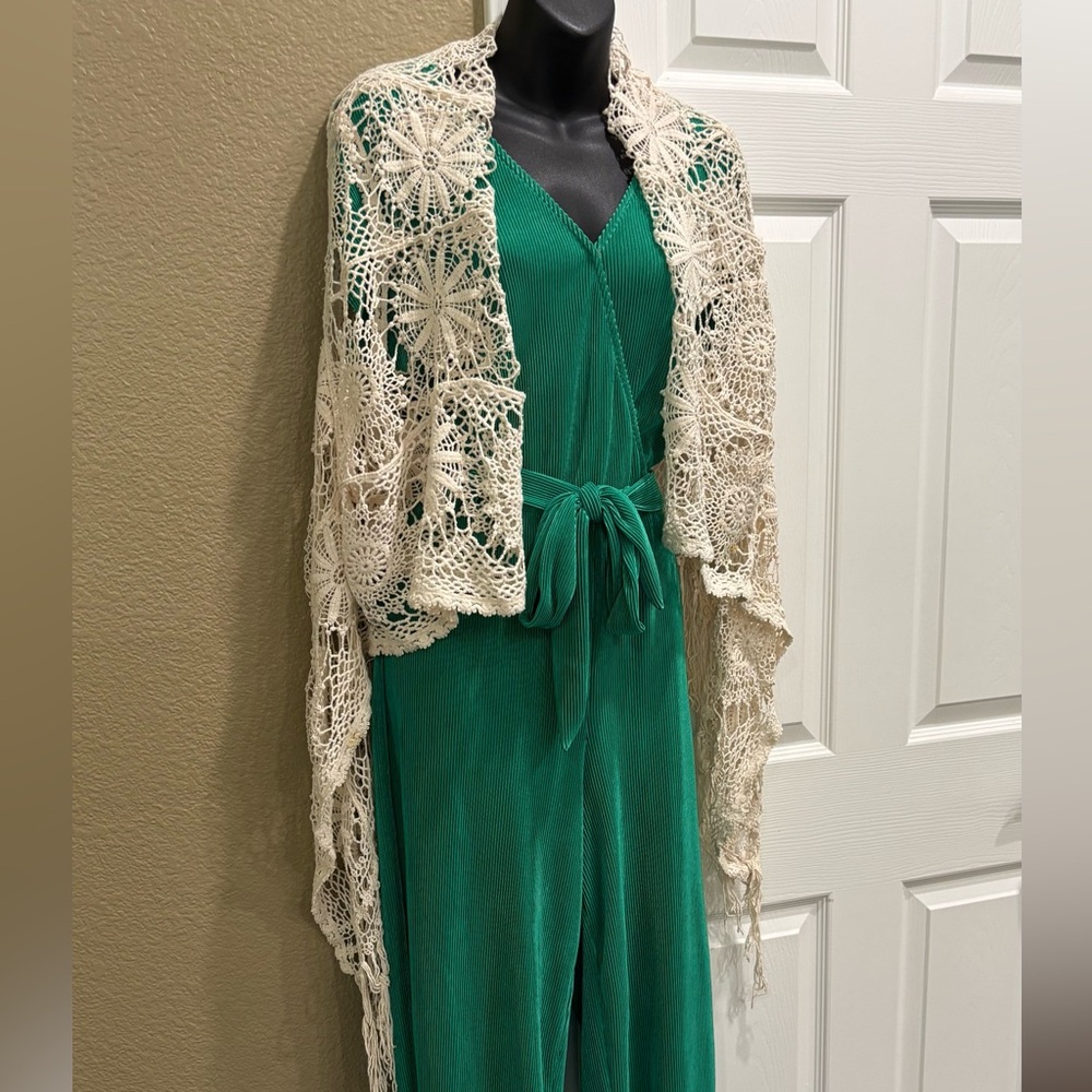 Anthropology crochet lace women cardigan cotton coverup large size L